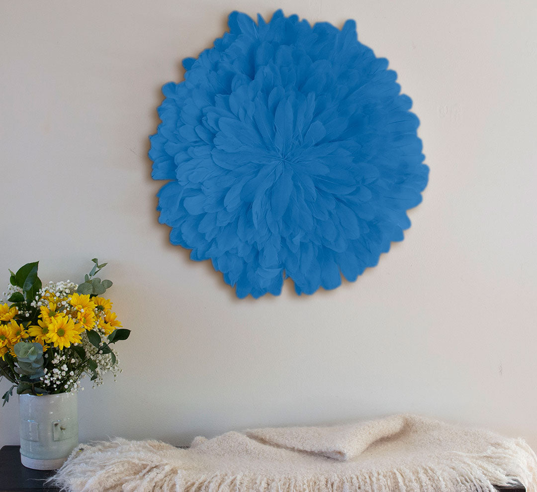 Unique Decorative Feather Wall Art Inspired by African JuJu Hats - Sky