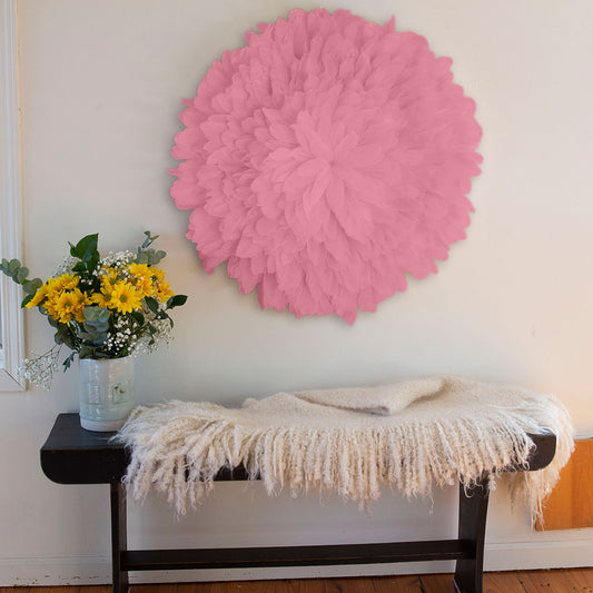 African JuJu Hat Feather Wall Art and Decor - Large - Candy Pink