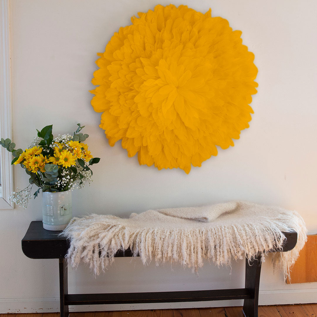 African JuJu Hat Feather Wall Art and Decor - Large - Gold