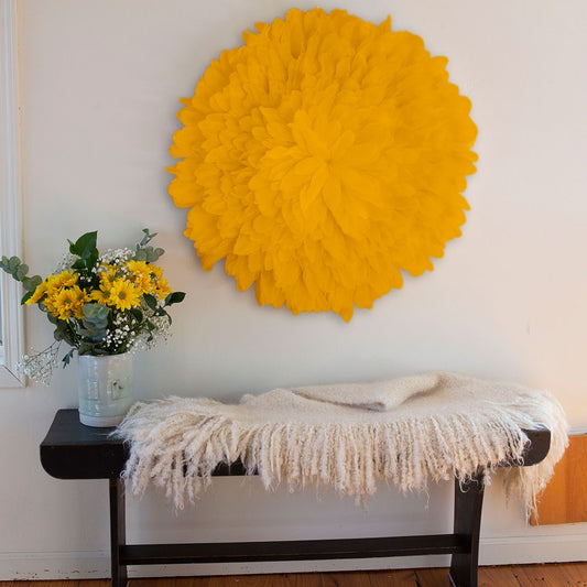 African JuJu Hat Feather Wall Art and Decor - Large - Gold