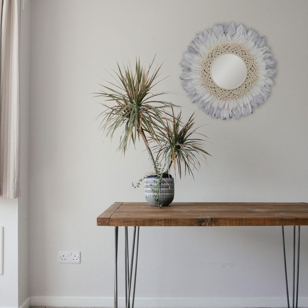 Wall Decor Mirror With Macrame