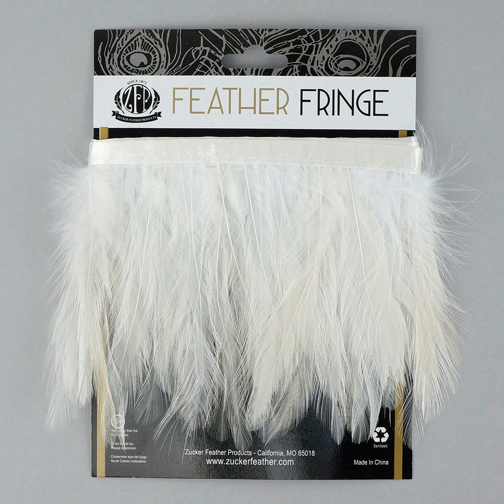 1 Yard Dyed Hackle Feather Fringe White 4 to 5 inches