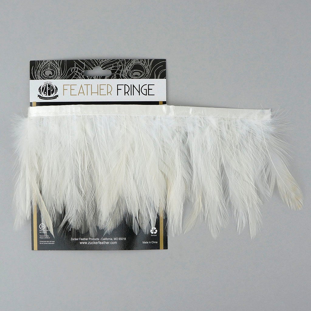 1 Yard Dyed Hackle Feather Fringe White 4 to 5 inches