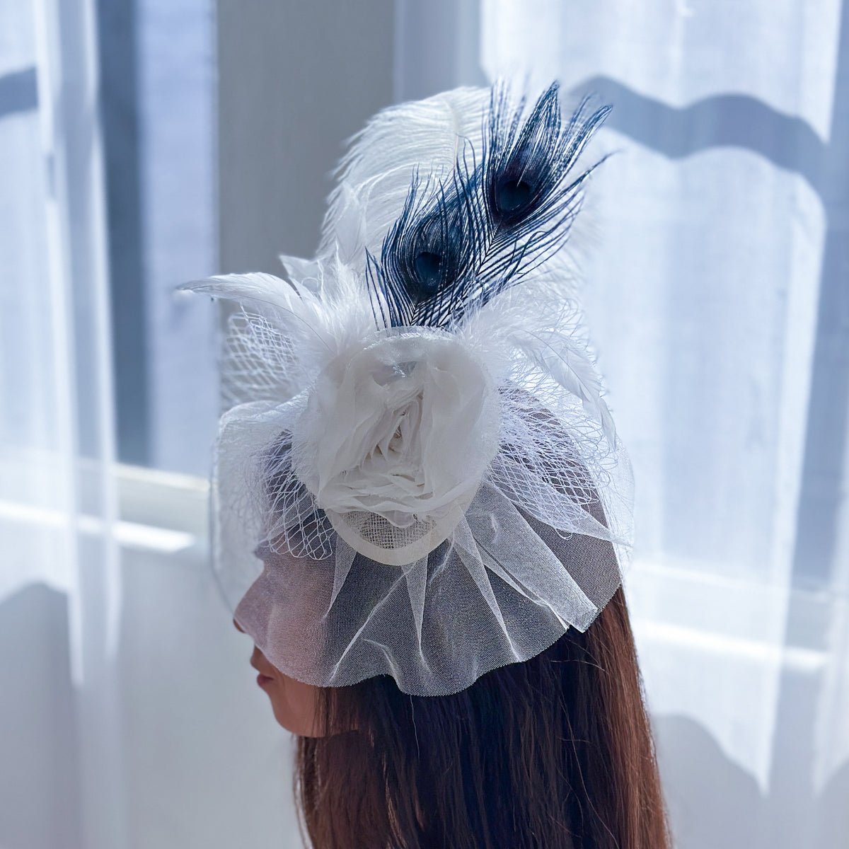 Blanca Ostrich Feather Fascinator - Navy and White