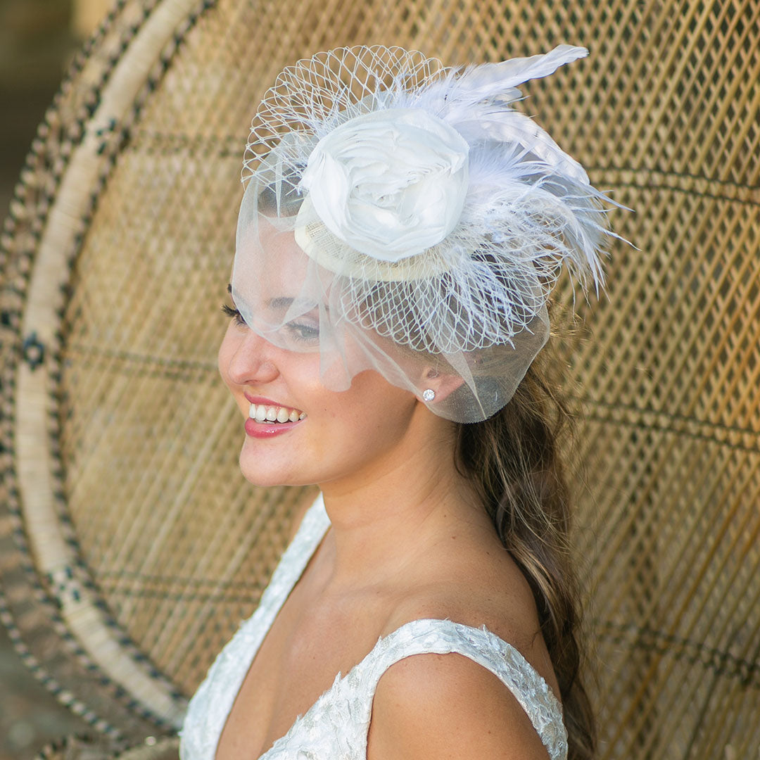 Blanca White Ostrich Feather Fascinator