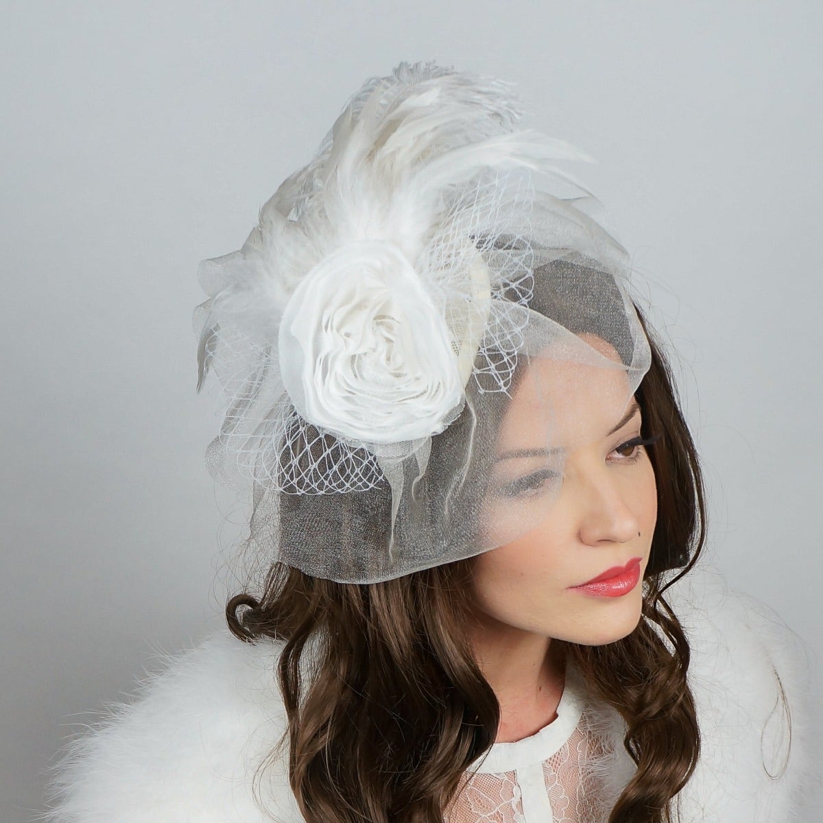 Blanca White Ostrich Feather Fascinator