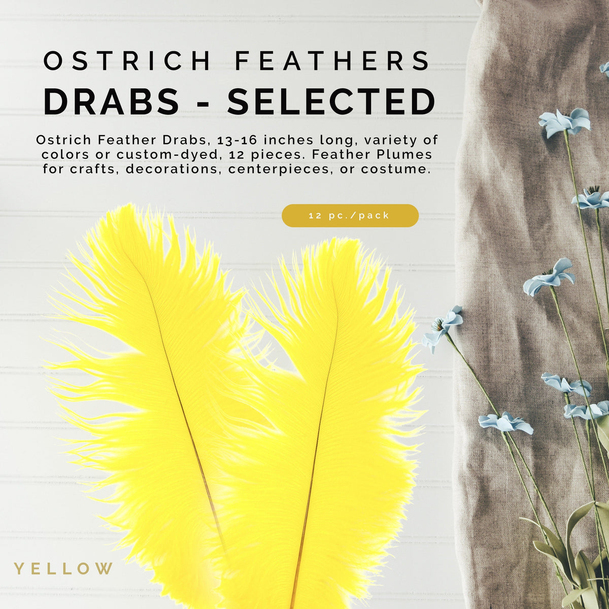 Ostrich Feathers 13-16" Drabs - Yellow