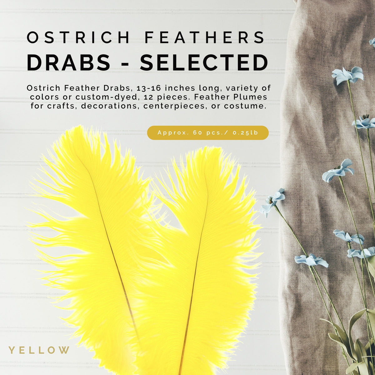 Ostrich Feathers 13-16" Drabs - Yellow