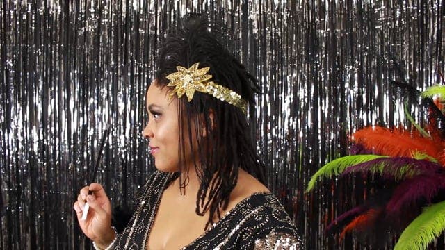 Flapper Feather Headband w/Tassel - Silver and Black