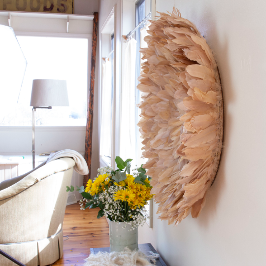African JuJu Hat Feather Wall Art and Decor - Large - Lemon Yellow