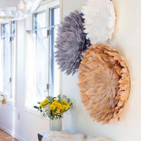 African JuJu Hat Feather Wall Art and Decor - Large - Aquamarine