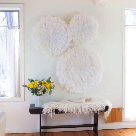 African JuJu Hat Feather Wall Art and Decor - Large - Aquamarine