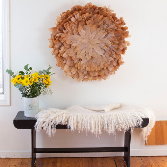 African JuJu Hat Feather Wall Art and Decor - Large - Lemon Yellow