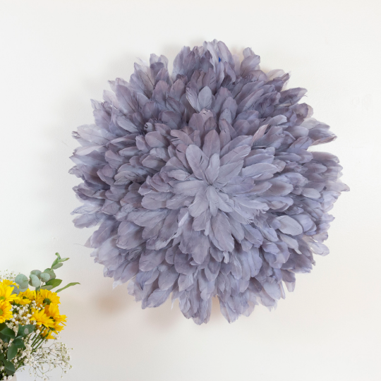 Unique Decorative Feather Wall Art Inspired by African JuJu Hats - Coral