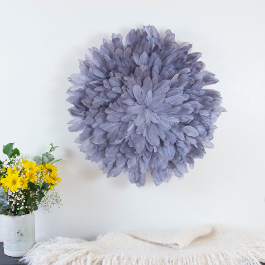 Unique Decorative Feather Wall Art Inspired by African JuJu Hats - Orange