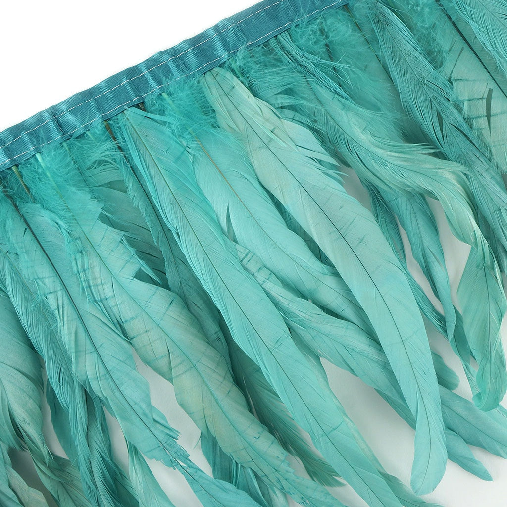 Bleach Dyed Coque Tail Feather Fringe - 10-12" - Seafoam