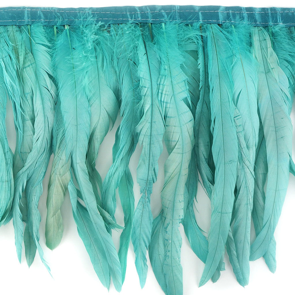 Bleach Dyed Coque Tail Feather Fringe - 10-12" - Seafoam