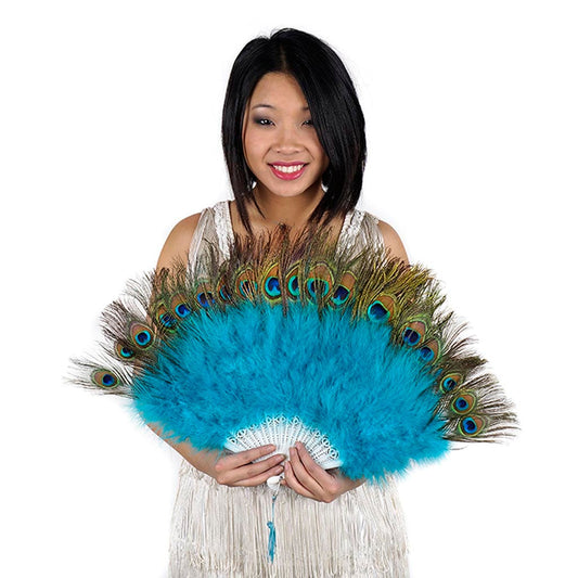 Marabou-Peacock Feather Fan - Dark Aqua