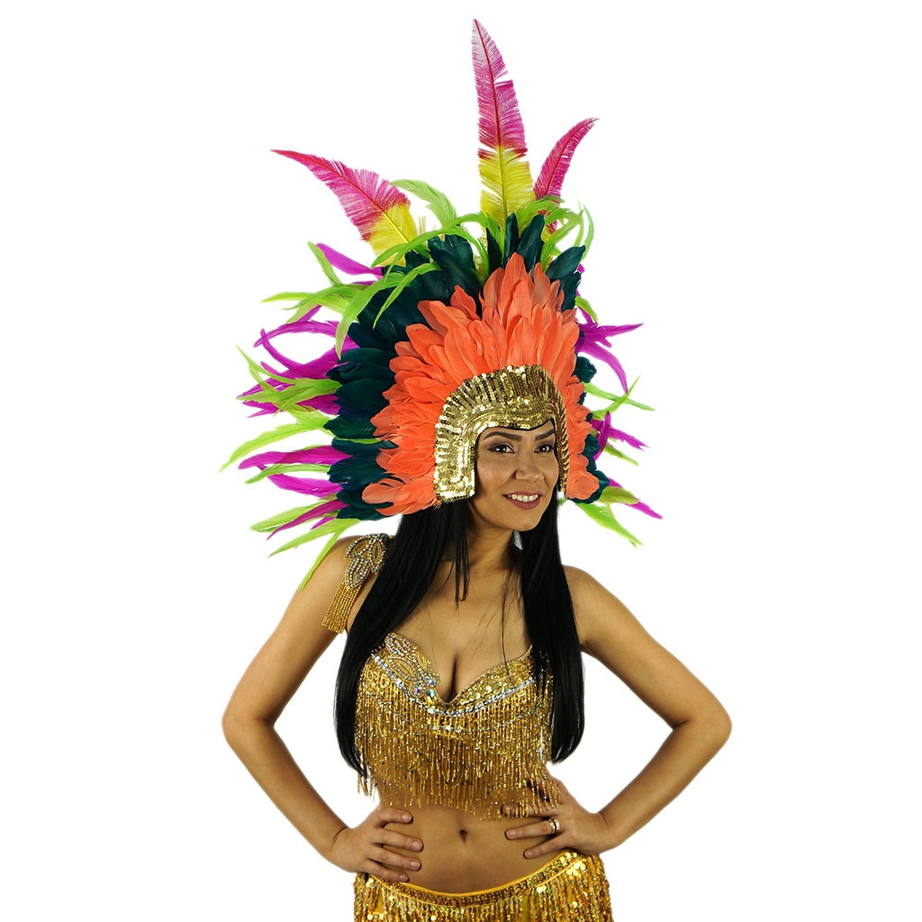 Carnival Feather Headdress w/Ostrich/Goose/Rooster