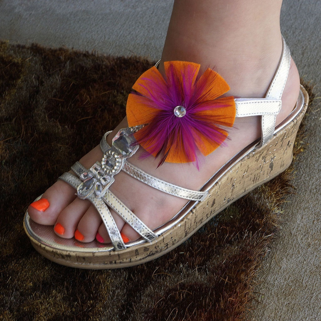Feather Shoe Clip w/Marabou-Hackle-Felt - O/SP/VB