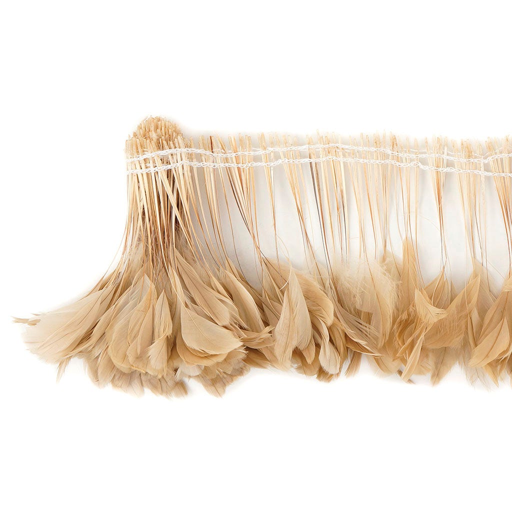 Stripped Rooster Coque Tails Feathers Bleach Beige 4-6” Strung [1 yard]