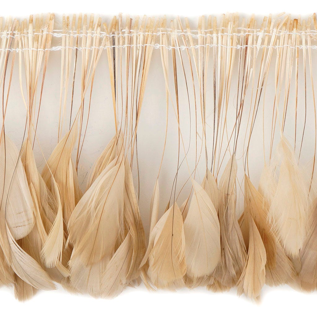 Stripped Rooster Coque Tails Feathers Bleach Beige 4-6” Strung [1 yard]