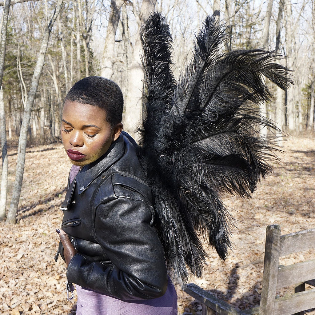 Large Adult Angel Fairy Butterfly Ostrich Feather Wings - Black