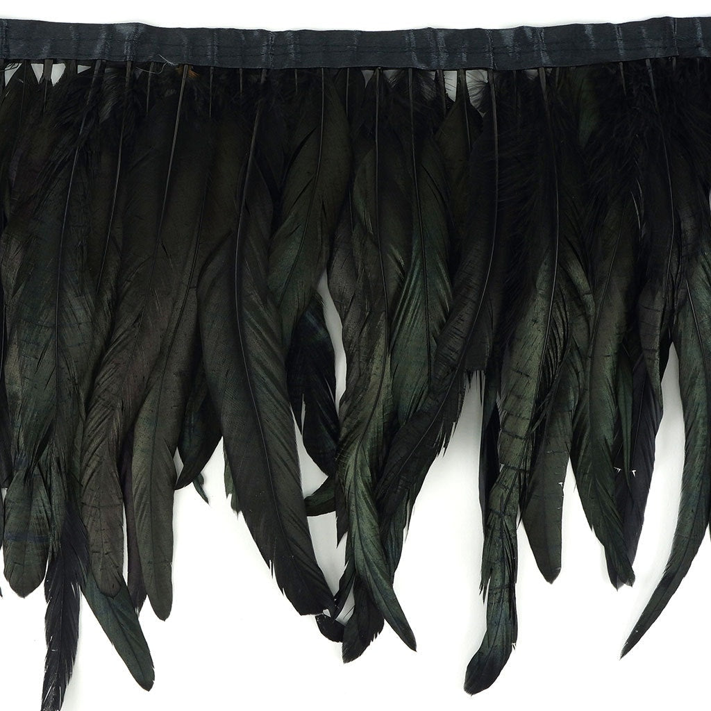 Half Bronze Rooster Coque Feather Fringe - 10 - 12" -  Black - Irid