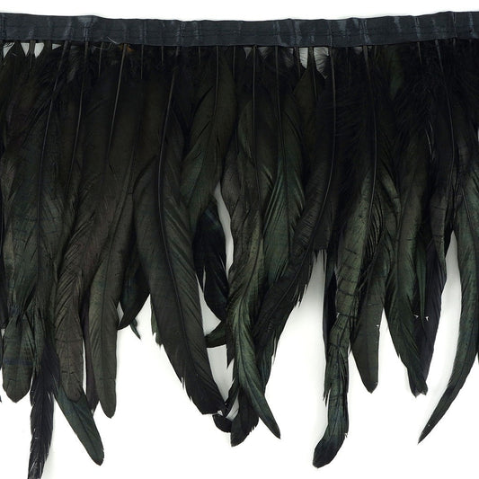 Half Bronze Rooster Coque Feather Fringe - 10 - 12" -  Black - Irid