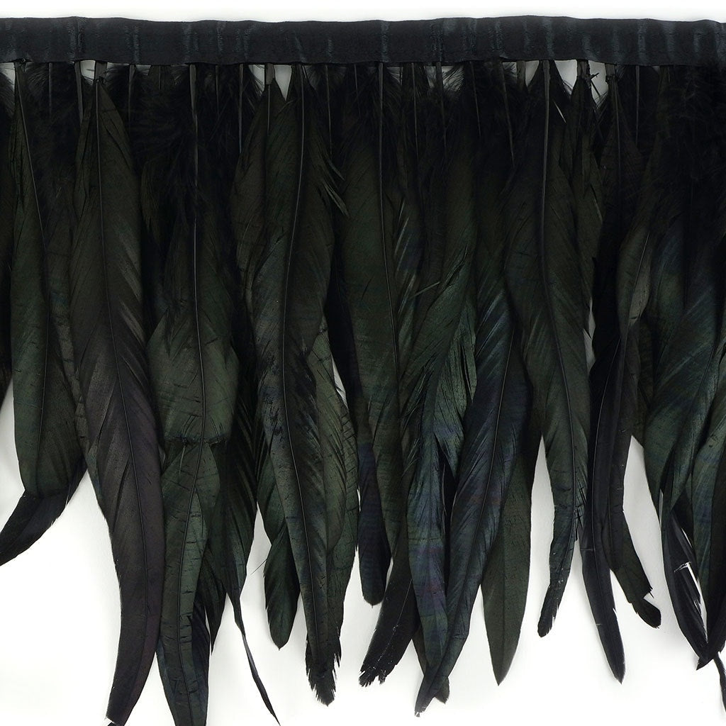 Half Bronze Rooster Coque Feather Fringe - 12 - 14" - Black - Irid