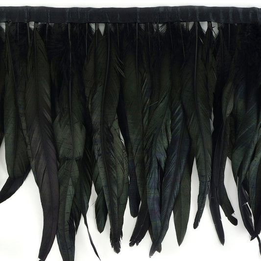 Half Bronze Rooster Coque Feather Fringe - 12 - 14" - Black - Irid