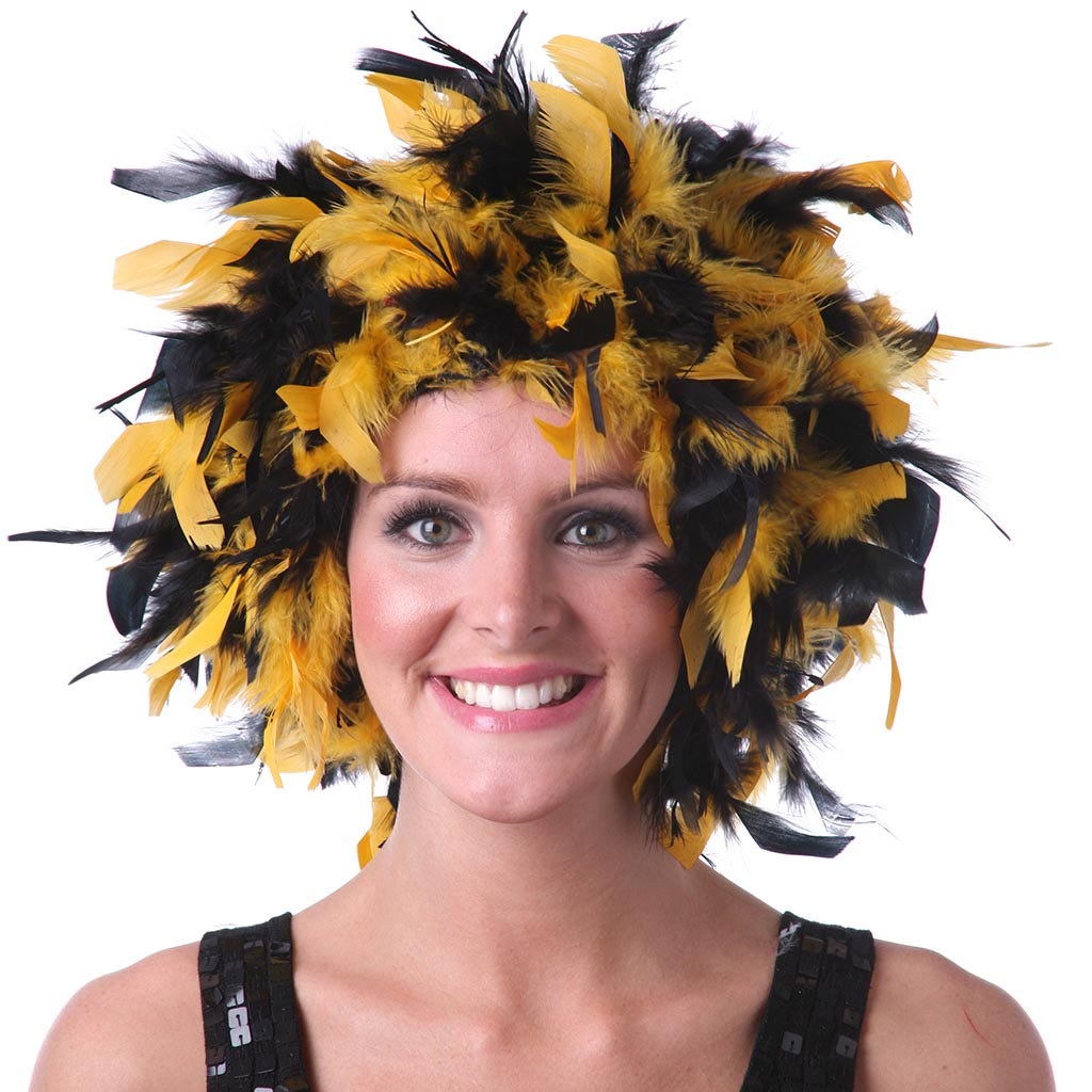 Chandelle Feather Wig-Mixed - Black/Gold Lurex