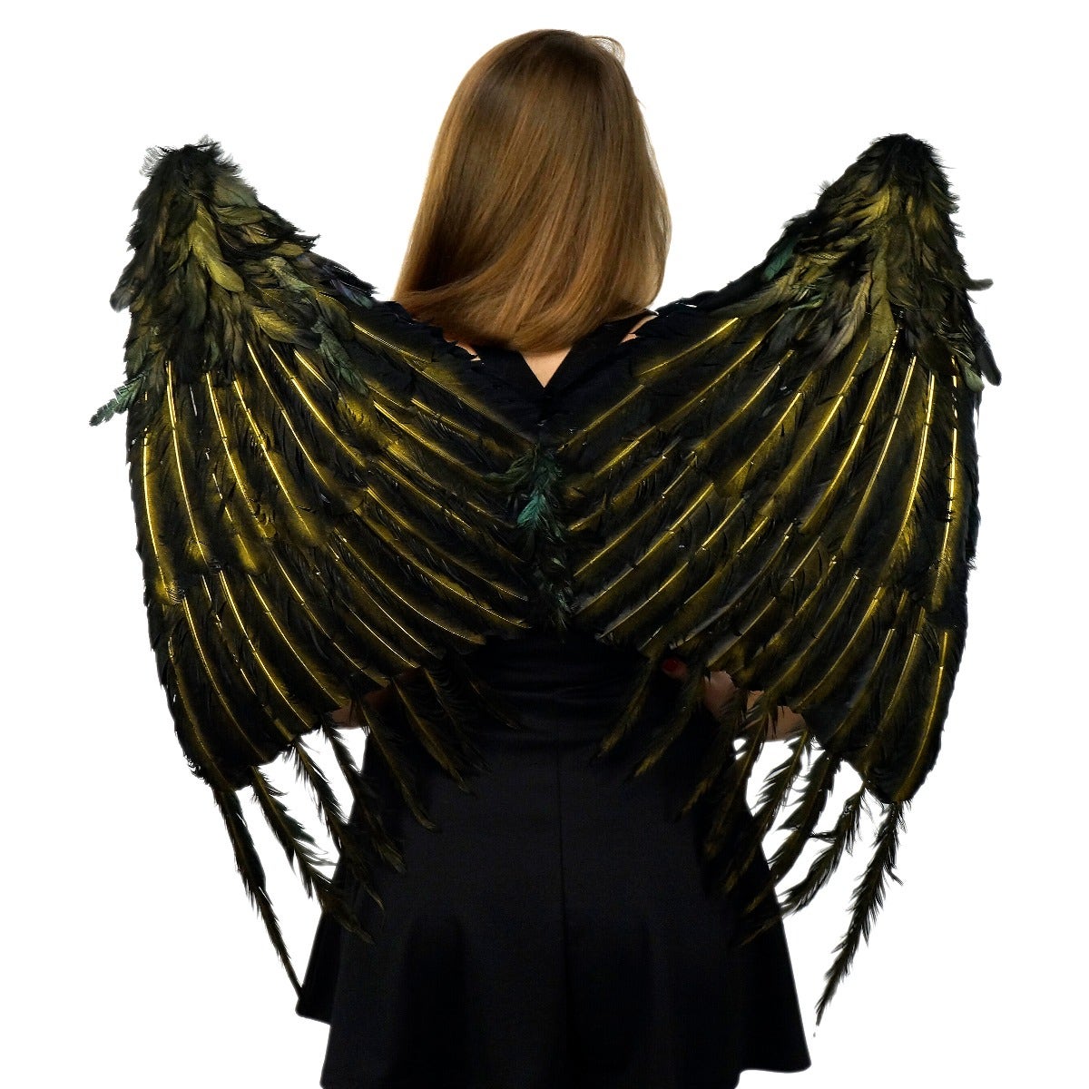 Custom Black and Gold Feather Evil Fairy Feather Wings - Raven Costume Accessory