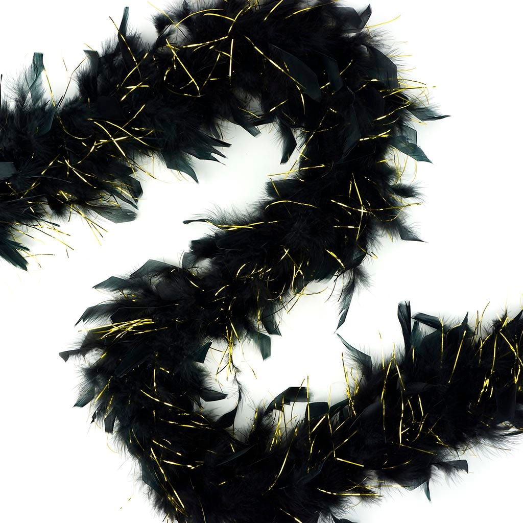 Chandelle Feather Boa - Lightweight - Black with Gold Lurex