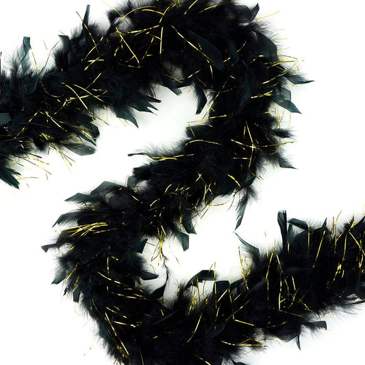 Chandelle Feather Boa - Lightweight - Black with Gold Lurex