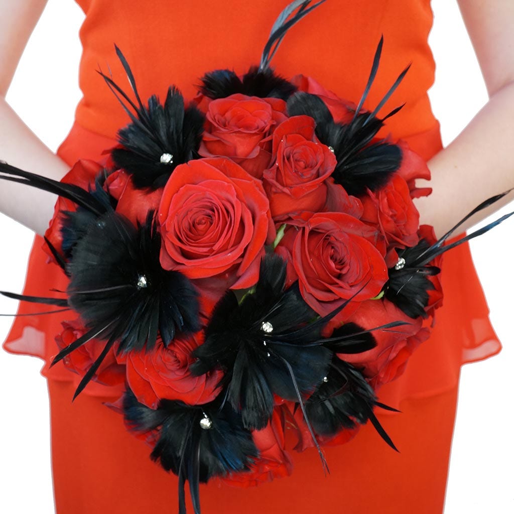 Black Coquille and Biot Feather Floral Pick