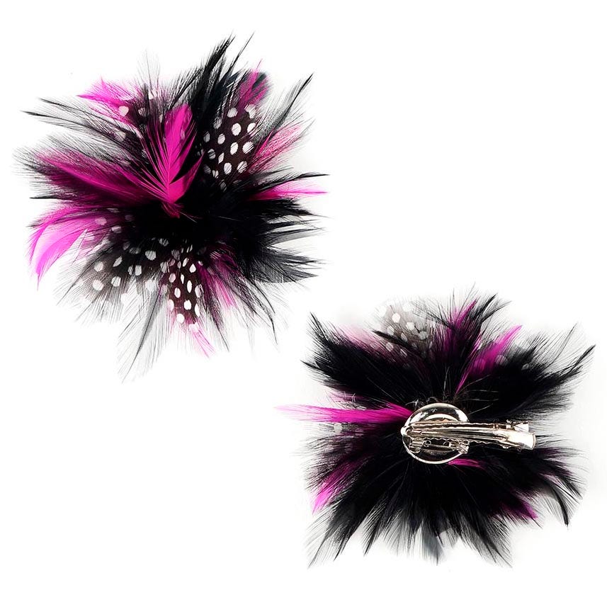 Black and White Polka Dot and Hot Pink Feather Corsage