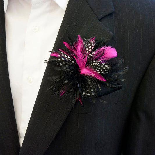 Black and White Polka Dot and Hot Pink Feather Corsage