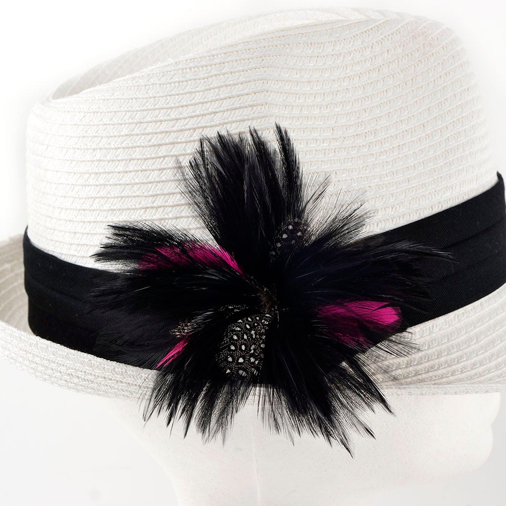 Black and White Polka Dot and Hot Pink Feather Corsage