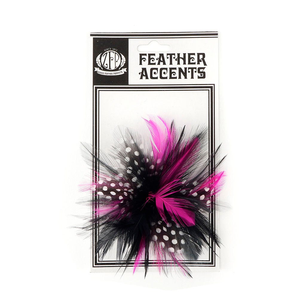 Black and White Polka Dot and Hot Pink Feather Corsage