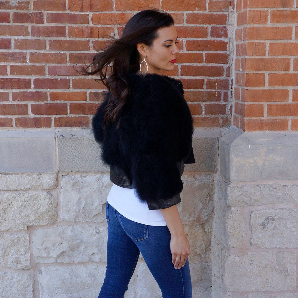 Marabou Jacket w/Pleather Trim Black