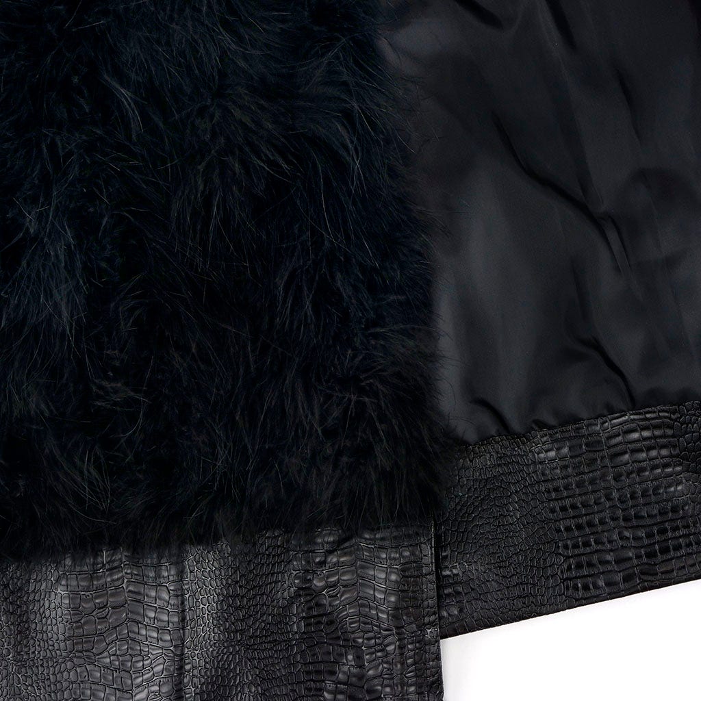 Marabou Jacket w/Pleather Trim Black