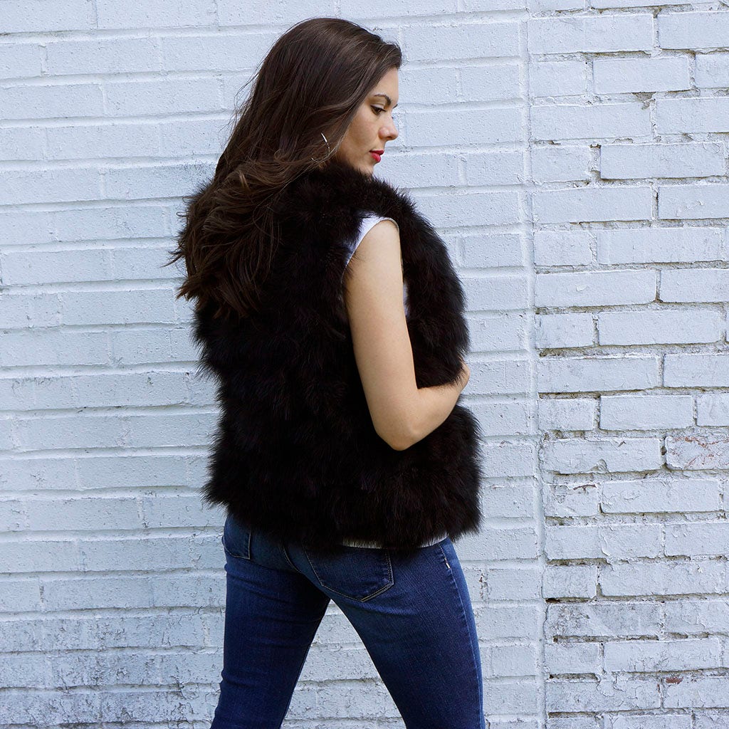 Marabou Layered Feather Vest Large - Black