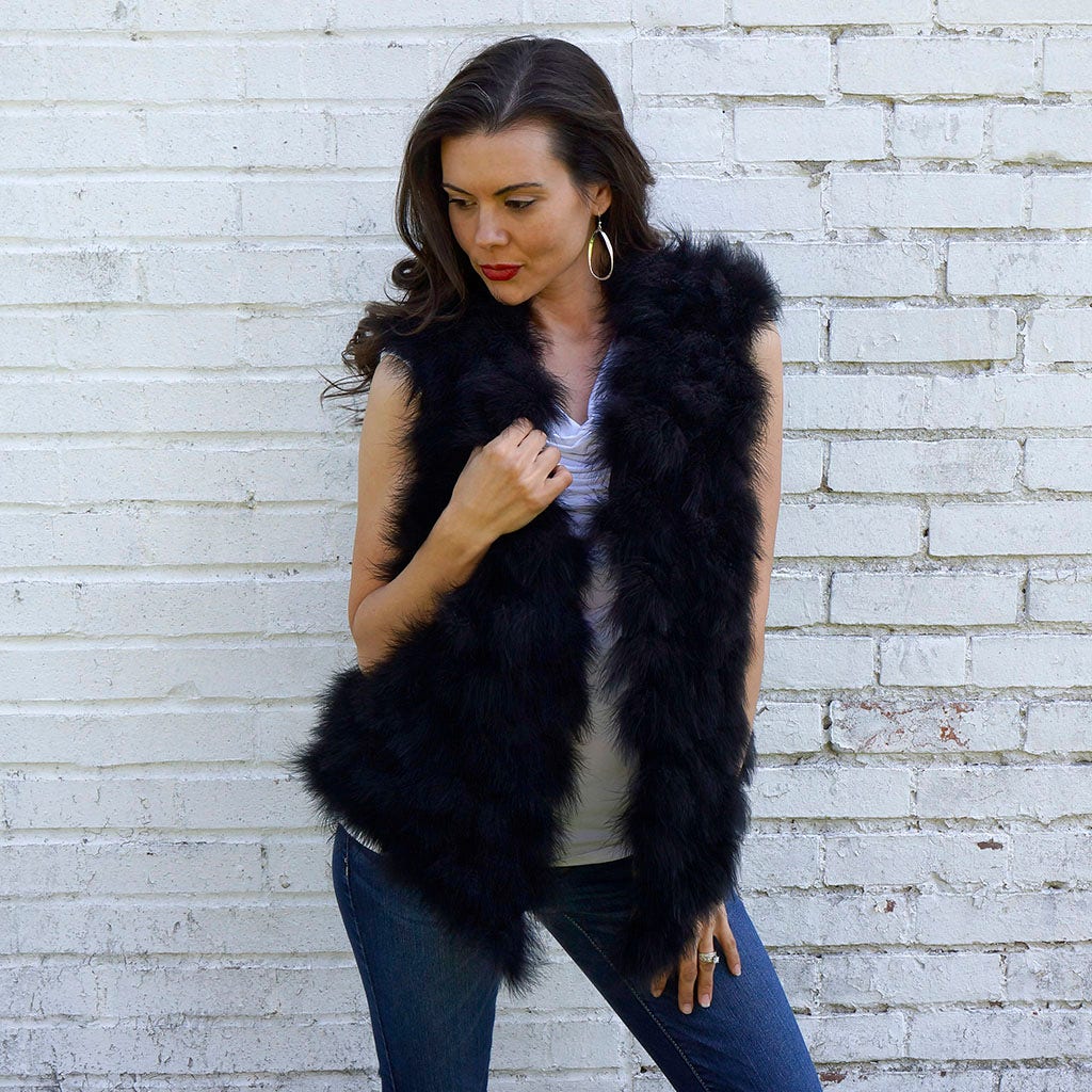 Marabou Layered Feather Vest Large - Black