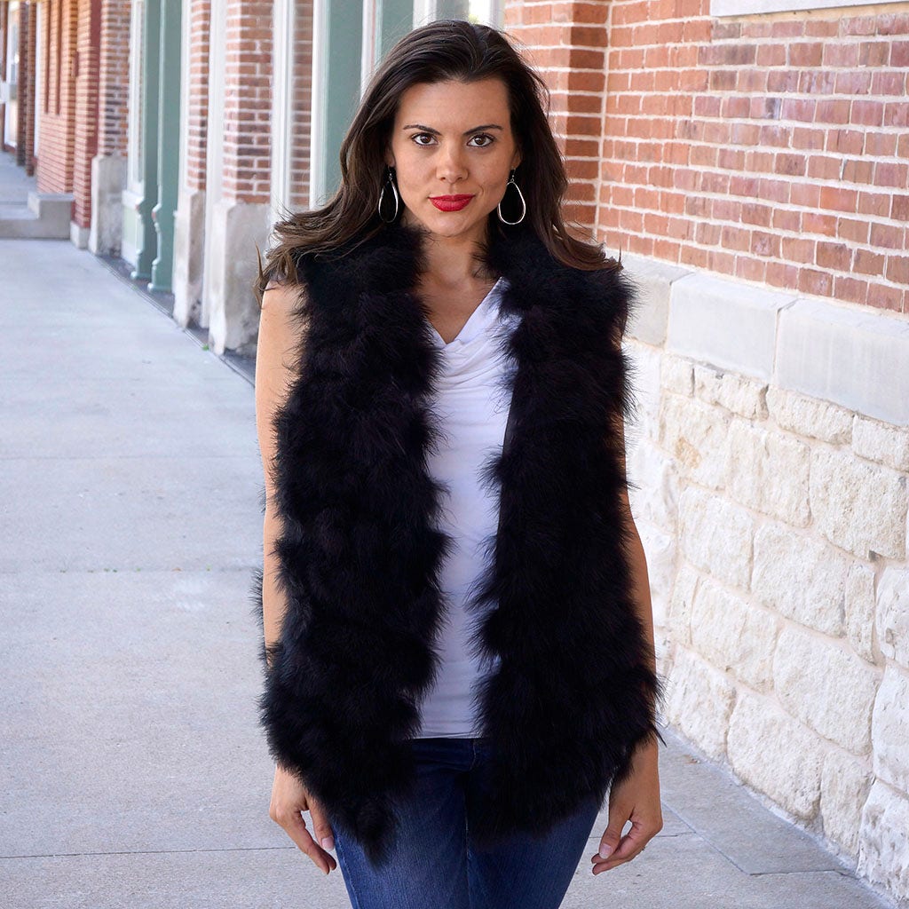 Marabou Layered Feather Vest Large - Black