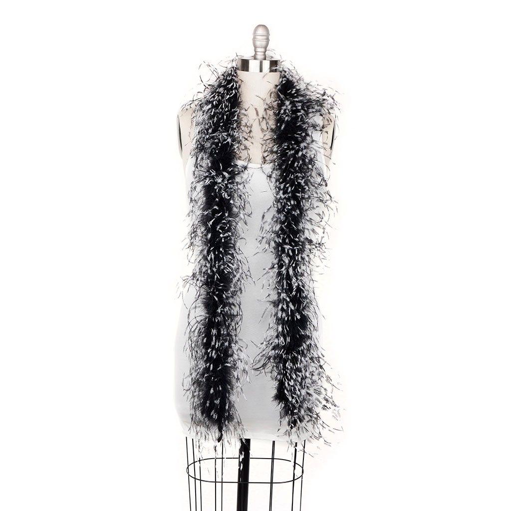 One Ply Ostrich Feather Boa Stenciled - Black White Black