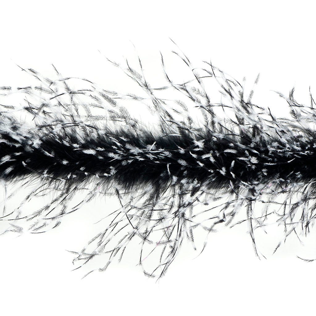 One Ply Ostrich Feather Boa Stenciled - Black White Black
