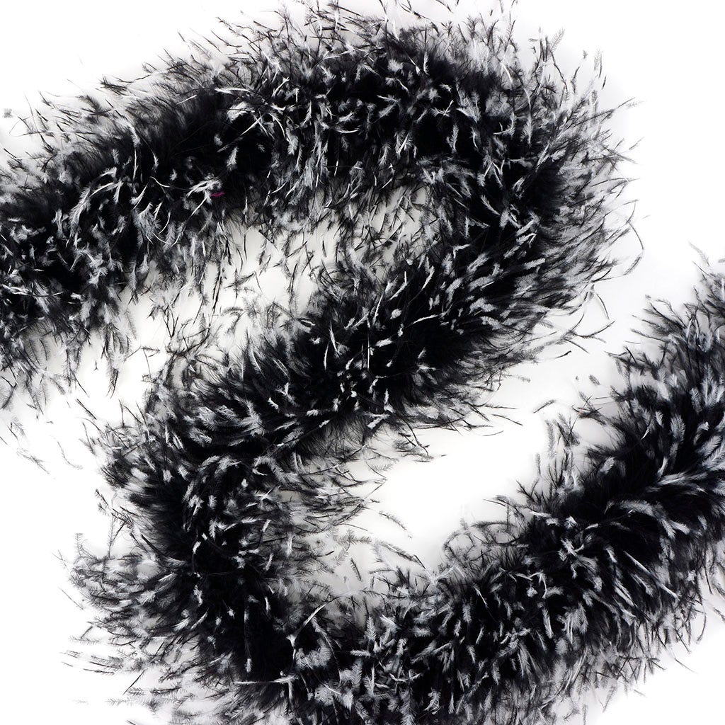 Stenciled Black/White/Black 2 Ply Ostrich Feather Boa