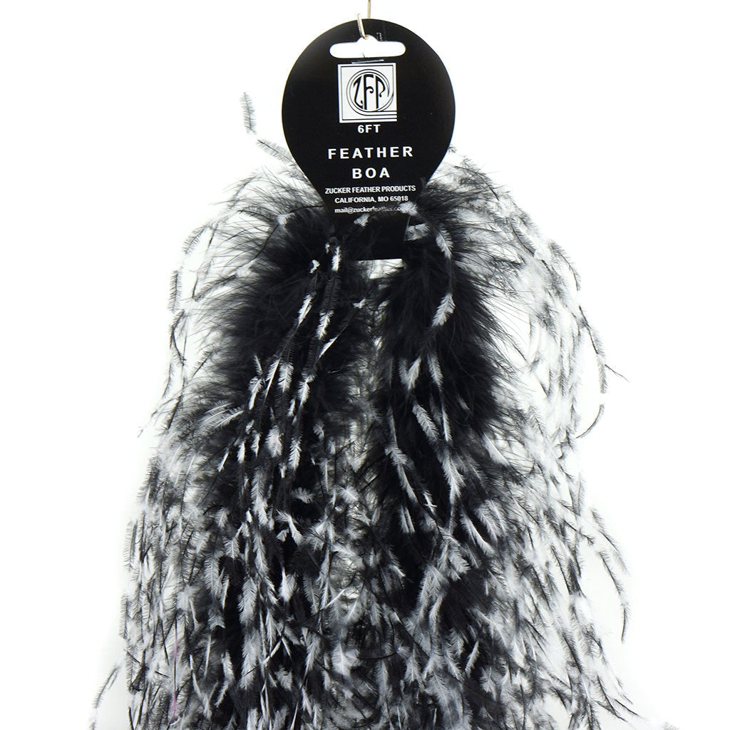 One Ply Ostrich Feather Boa Stenciled - Black White Black