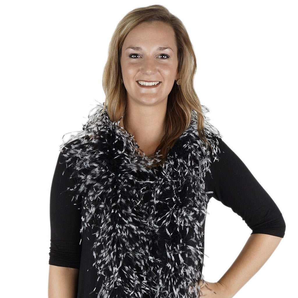 One Ply Ostrich Feather Boa Stenciled - Black White Black